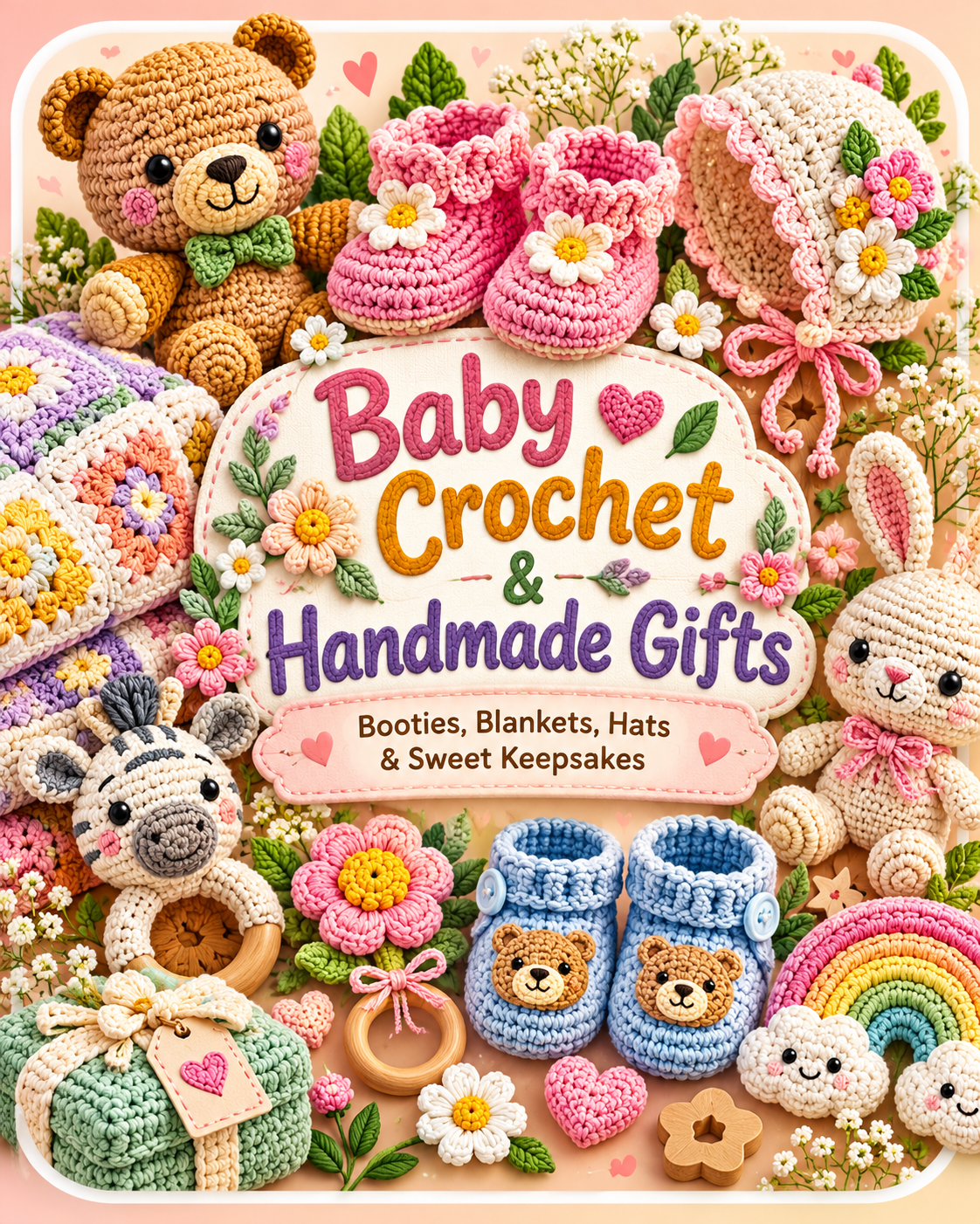 Illustrated cover for baby crochet eBook concept