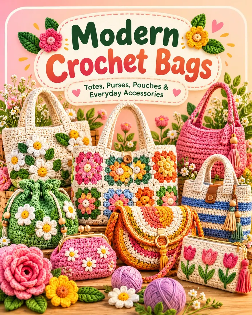 Illustrated cover for bags crochet eBook concept