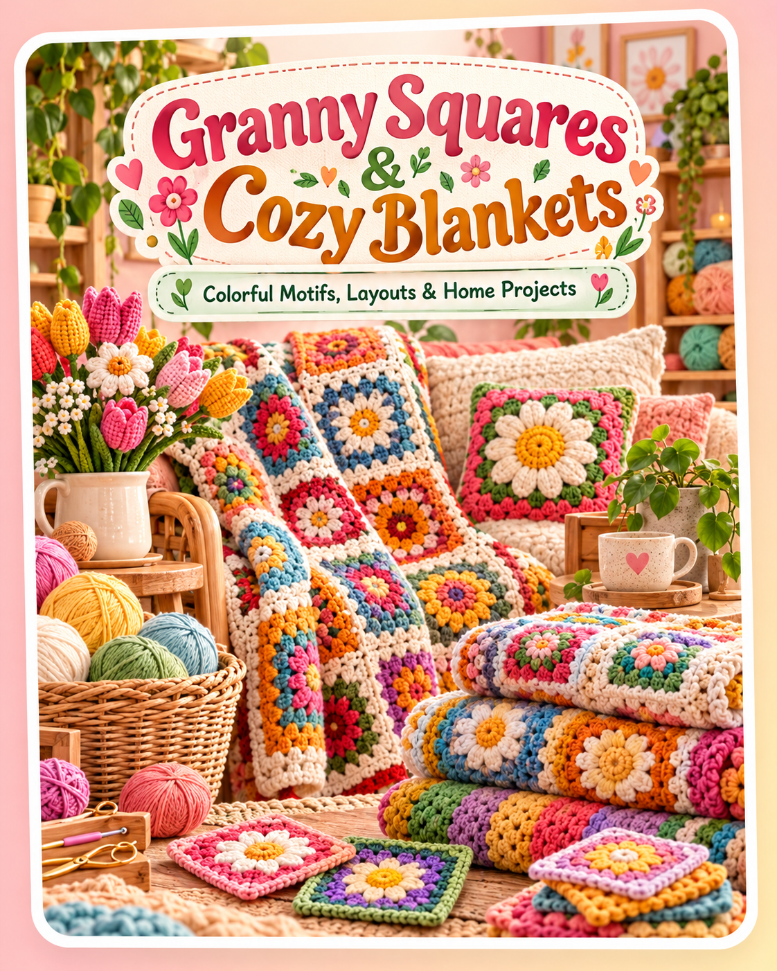 Illustrated cover for granny crochet eBook concept