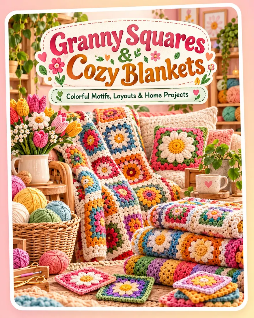 Illustrated cover for granny crochet eBook concept